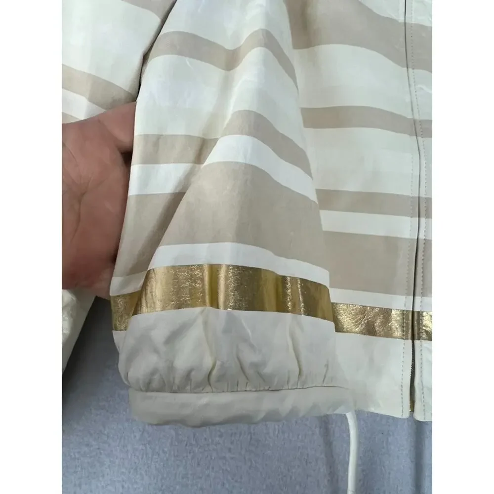 Chanel Lambskin Leather Jacket Women's Size 36 Beige & Gold Stripe Detail Zip